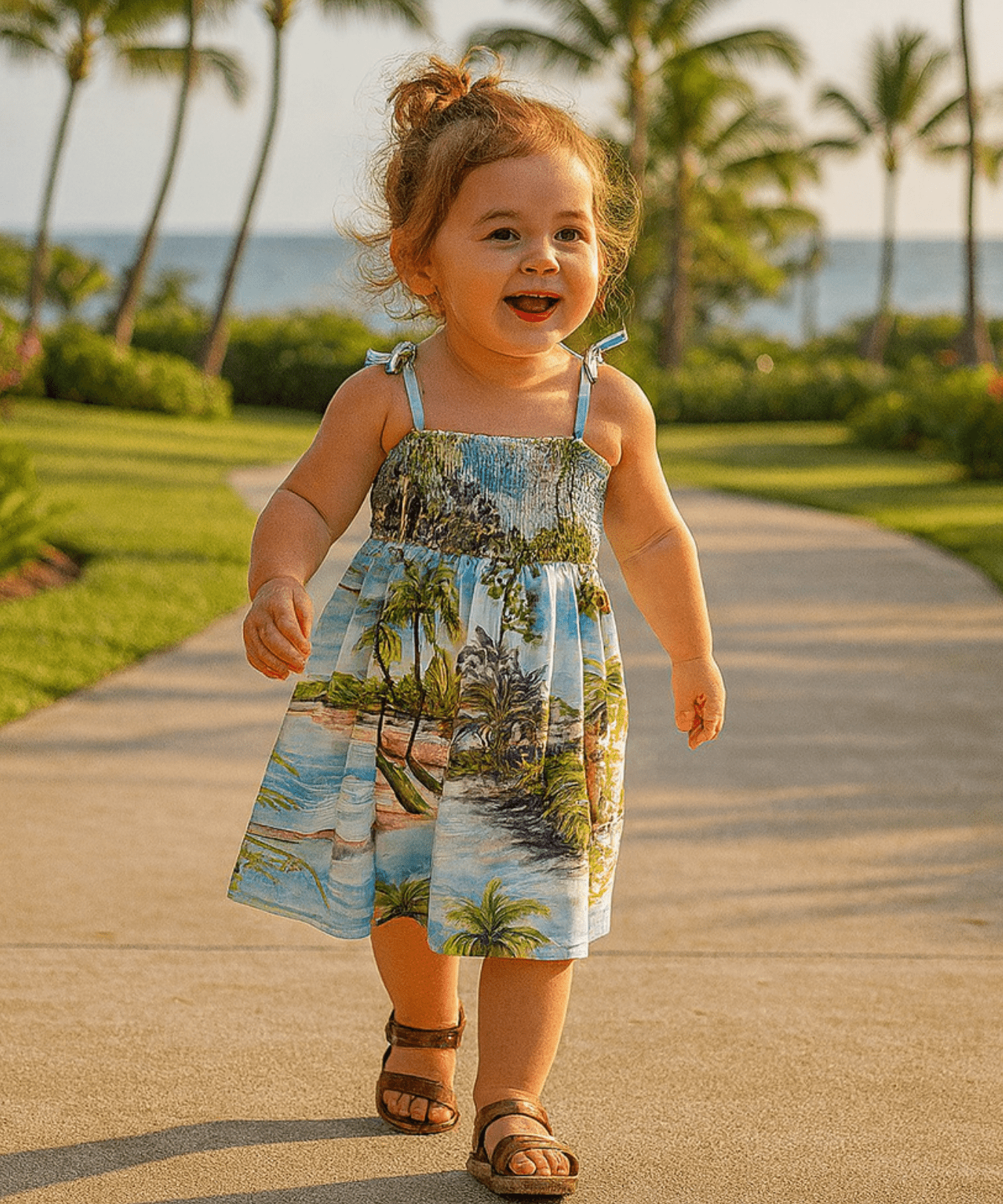 Hali'a Girls Smock Tube Top Rayon Dress Light Blue