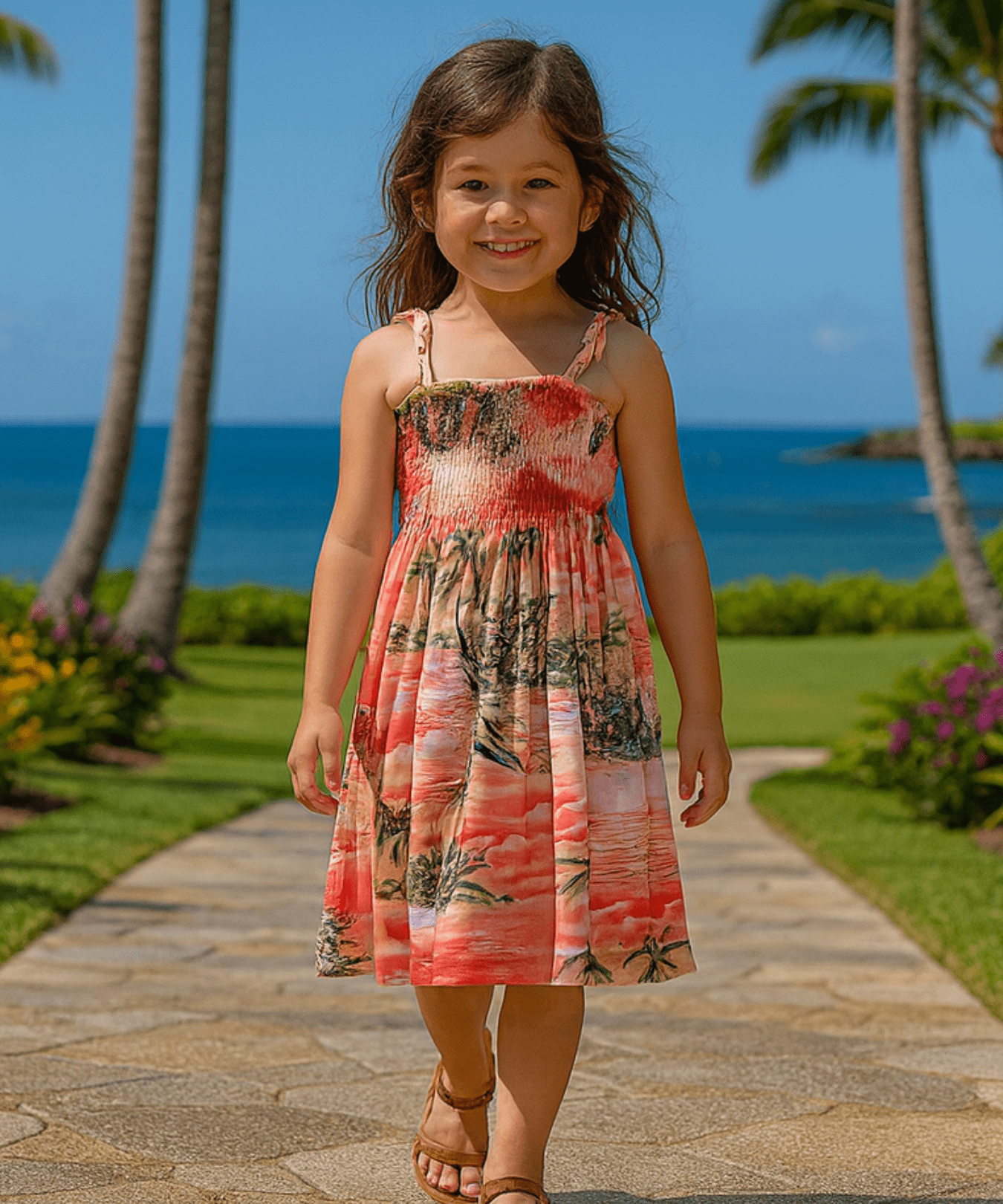 Hali'a Girls Smock Tube Top Rayon Dress Orange