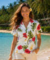 Haiku Fitted Women's Hawaiian Blouse Cream