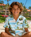 Hana Boys Cotton Aloha Rayon Shirt Bermuda Blue