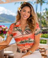 Hana Hou Rayon Hawaiian Shirt for Women Orange