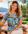 Hana Hou Rayon Hawaiian Shirt for Women Sky Blue