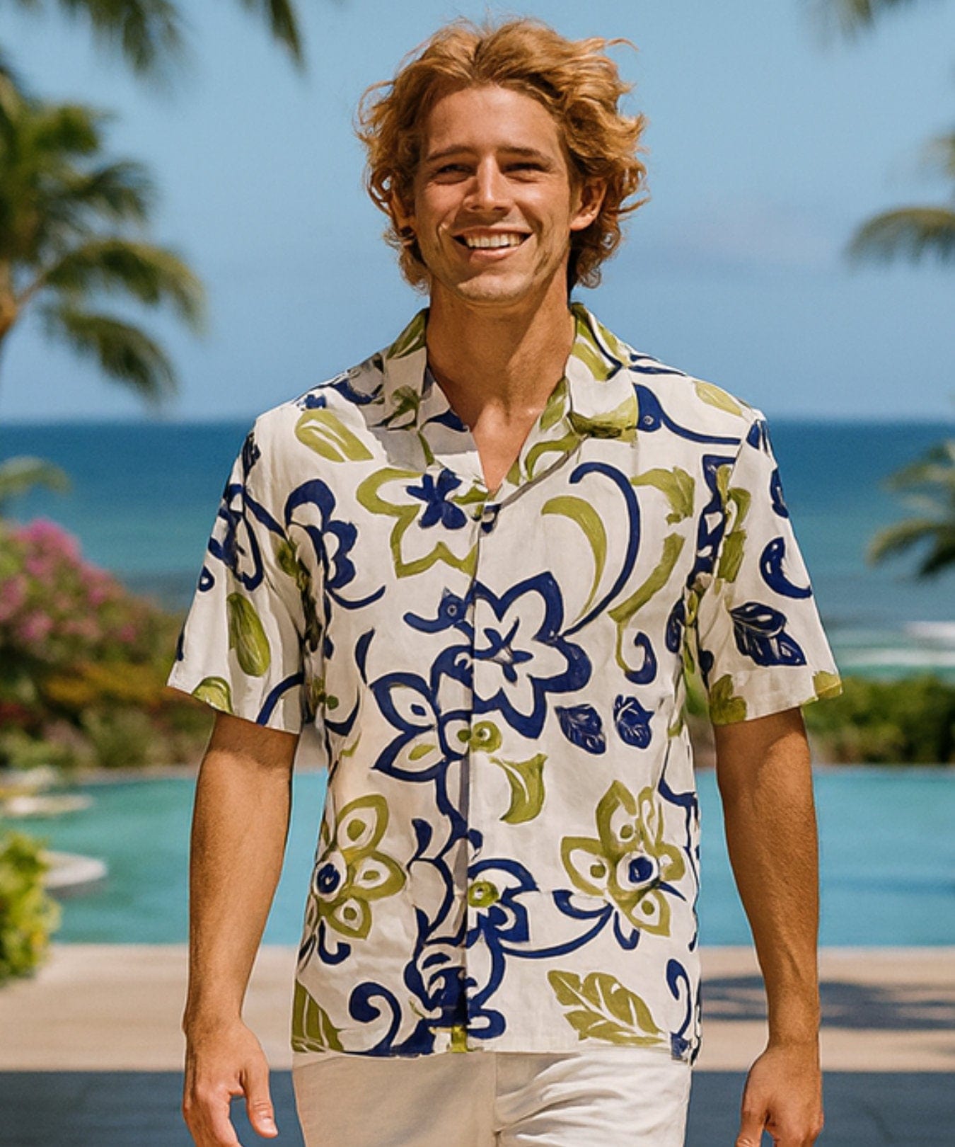 Kihei Men's Aloha Shirt Cream