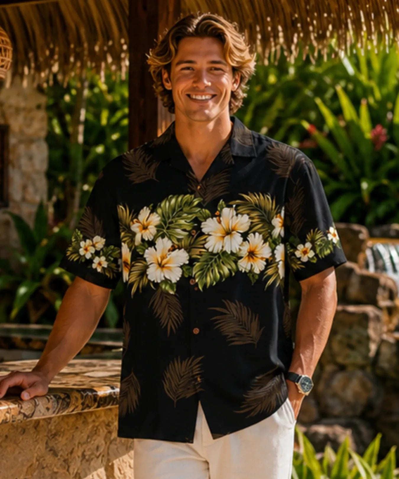 Aloha Spring Men's Hawaiian Shirt Black