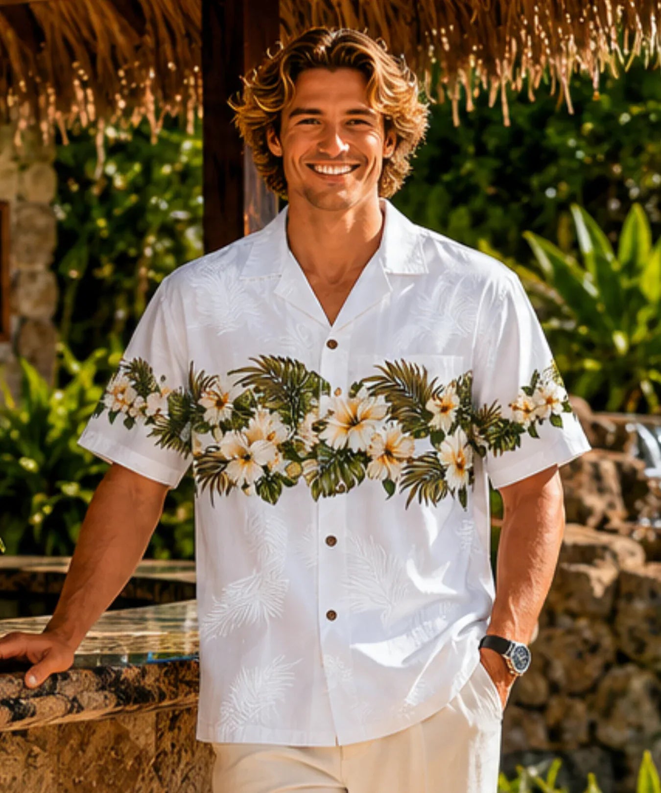 Aloha Spring Men's Hawaiian Shirt White