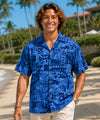 Tapa Short Sleeves Tribal Men's Aloha Shirt Navy