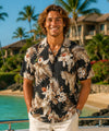 Kekoa Hibiscus Cotton Men's Hawaiian Shirt Black