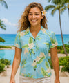 Keilani Women Fitted Hawaiian Shirt Light Sky Blue