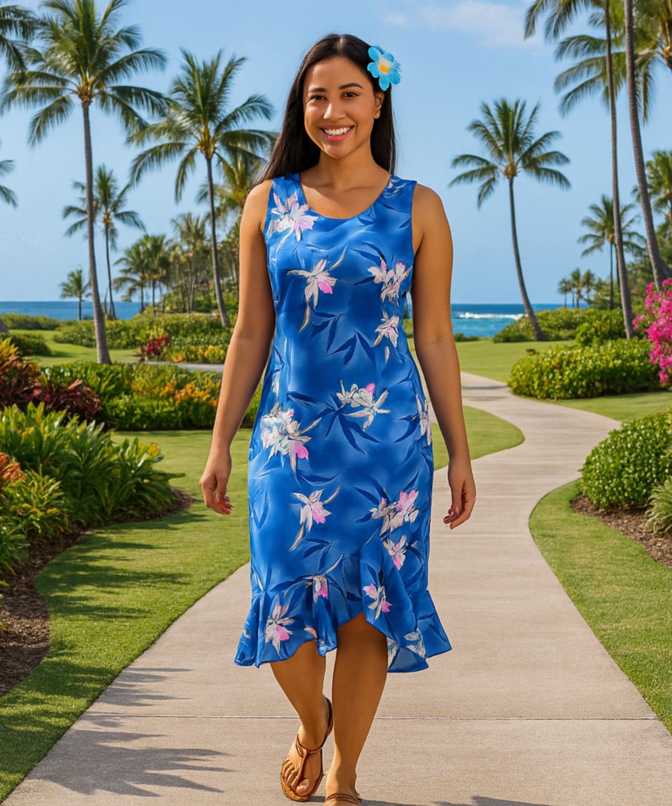 white christmas dresses Puanani Tea Length Hawaiian Dress