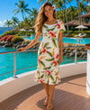 Iliwai Orchid Hawaiian Dress with Sleeves Beige