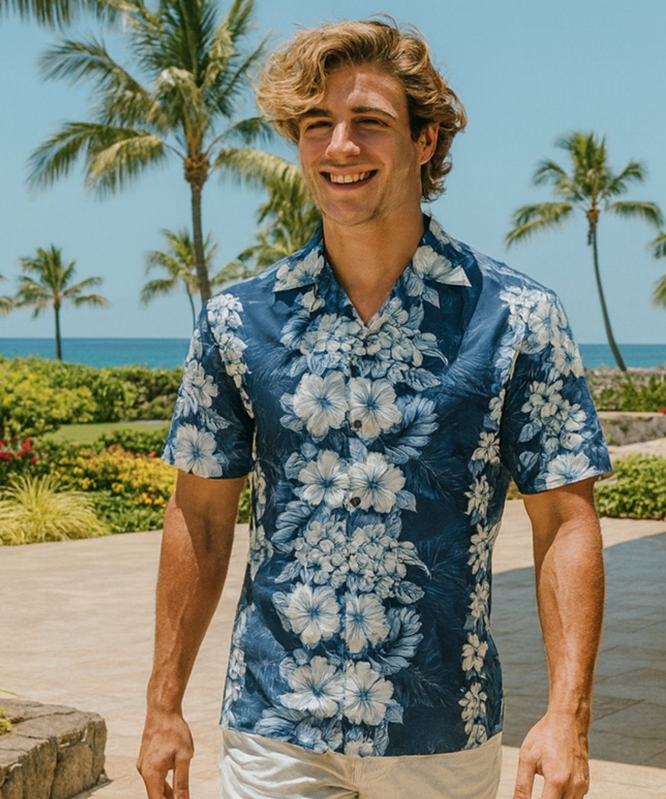 Kalino Cotton Short Sleeves Men's Aloha Shirt Navy