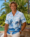 Palms and Diamond Head Aloha Shirt Blue Men's Cotton Shirts