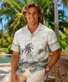 Palms and Diamond Head Aloha Shirt Gray Men's Cotton Shirts