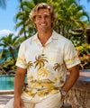 Palms and Diamond Head Aloha Shirt Yellow Men's Cotton Shirts
