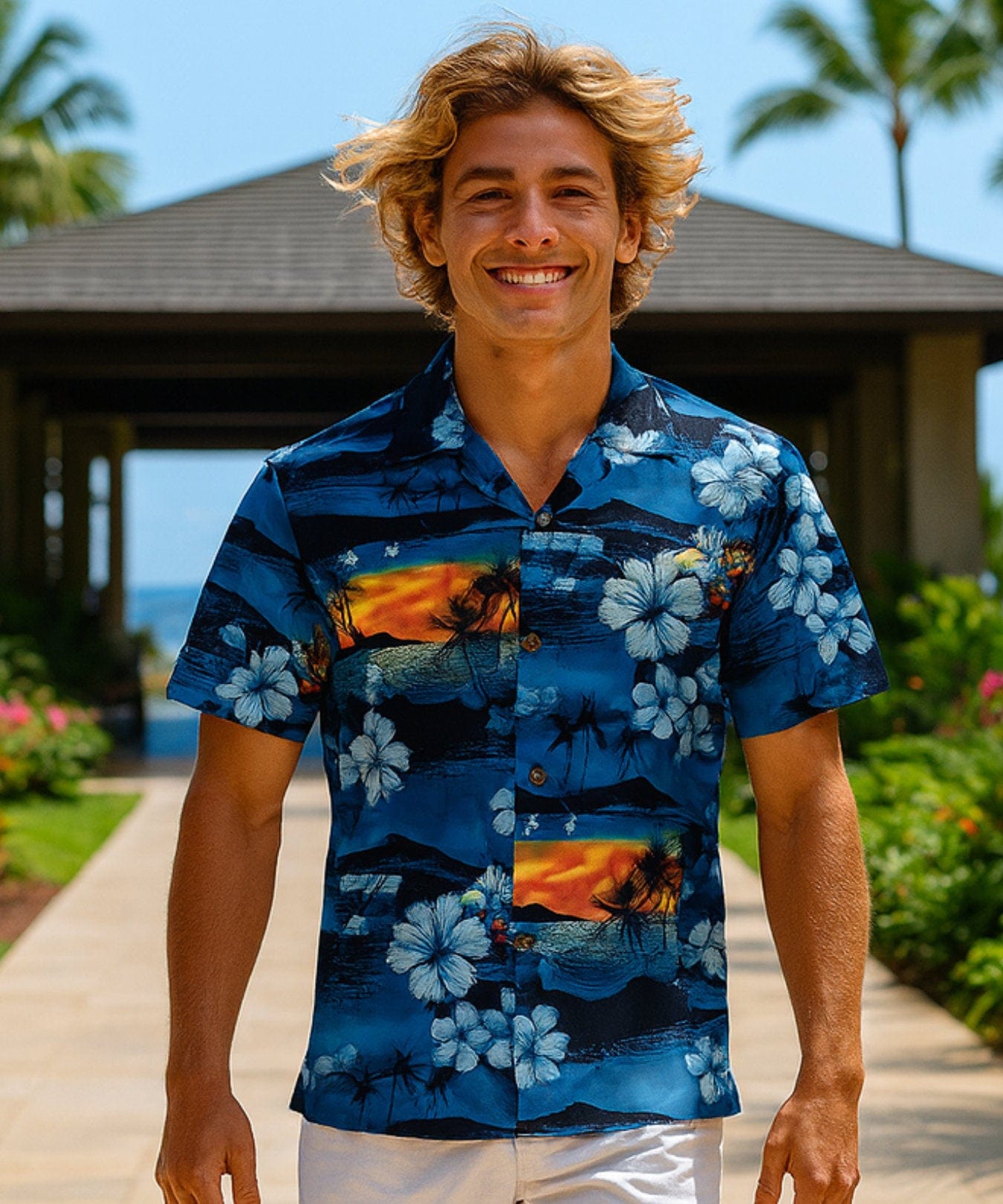Cotton Poplin Relax Fit Men's Aloha Shirt Turquoise