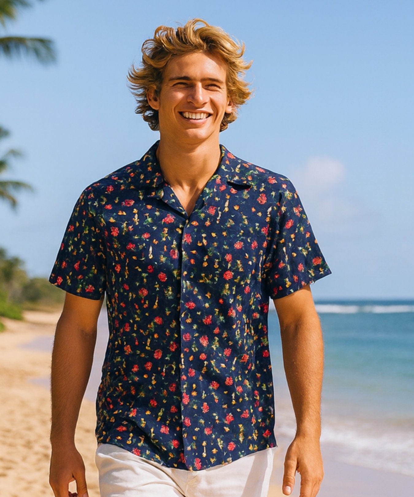 Hula Girls Short Sleeves Hawaiian Shirt Navy