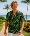 Heliconia Monstera Men's Hawaiian Shirt Navy