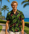 Heliconia Monstera Men's Hawaiian Shirt Black