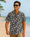 Floral Tailored Button Up Dress Hawaiian Shirt Black