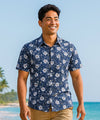 Floral Tailored Button Up Dress Hawaiian Shirt Navy