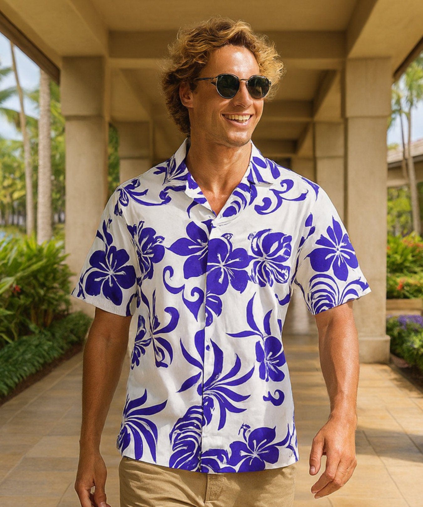 Resort Tropical Men's Aloha Shirt Purple