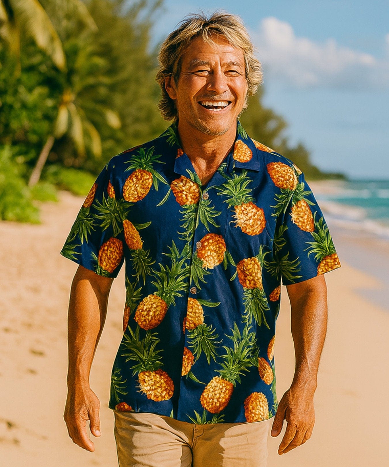 Short Sleeves Gold Pineapples Hawaiian Shirt Navy