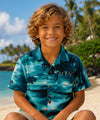 Hawaiian Sunset Boys Cotton Aloha Shirt Turquoise