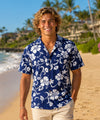 Hibiscus Men's Cotton Aloha Shirt Royal Navy