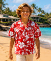 Hibiscus Cotton Boys Hawaiian Shirt Red