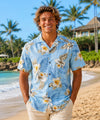Hibiscus Short Sleeves Cotton Men's Aloha Shirt Light Blue
