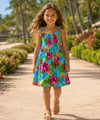 Hibiscus Smock Top Rayon Girls Dress Ocean Blue