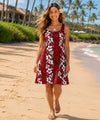 Honolulu Knee Length Hibiscus Hawaiian Dress Red