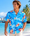 Hibiscus Men's Cotton Aloha Shirt Blue