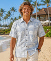 Hibiscus Panel Button Up Aloha Dress Shirt Navy