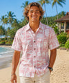 Hibiscus Panel Button Up Aloha Dress Shirt Red