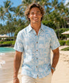 Hibiscus Panel Button Up Aloha Dress Shirt Teal