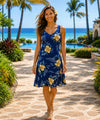 Hiolani Short Blue Tank Hawaiian Dress Navy Blue