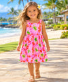 Honu Girls Dress with Plumerias and Side Ties Pink