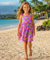Honu Girls Dress with Plumerias and Side Ties Lavender