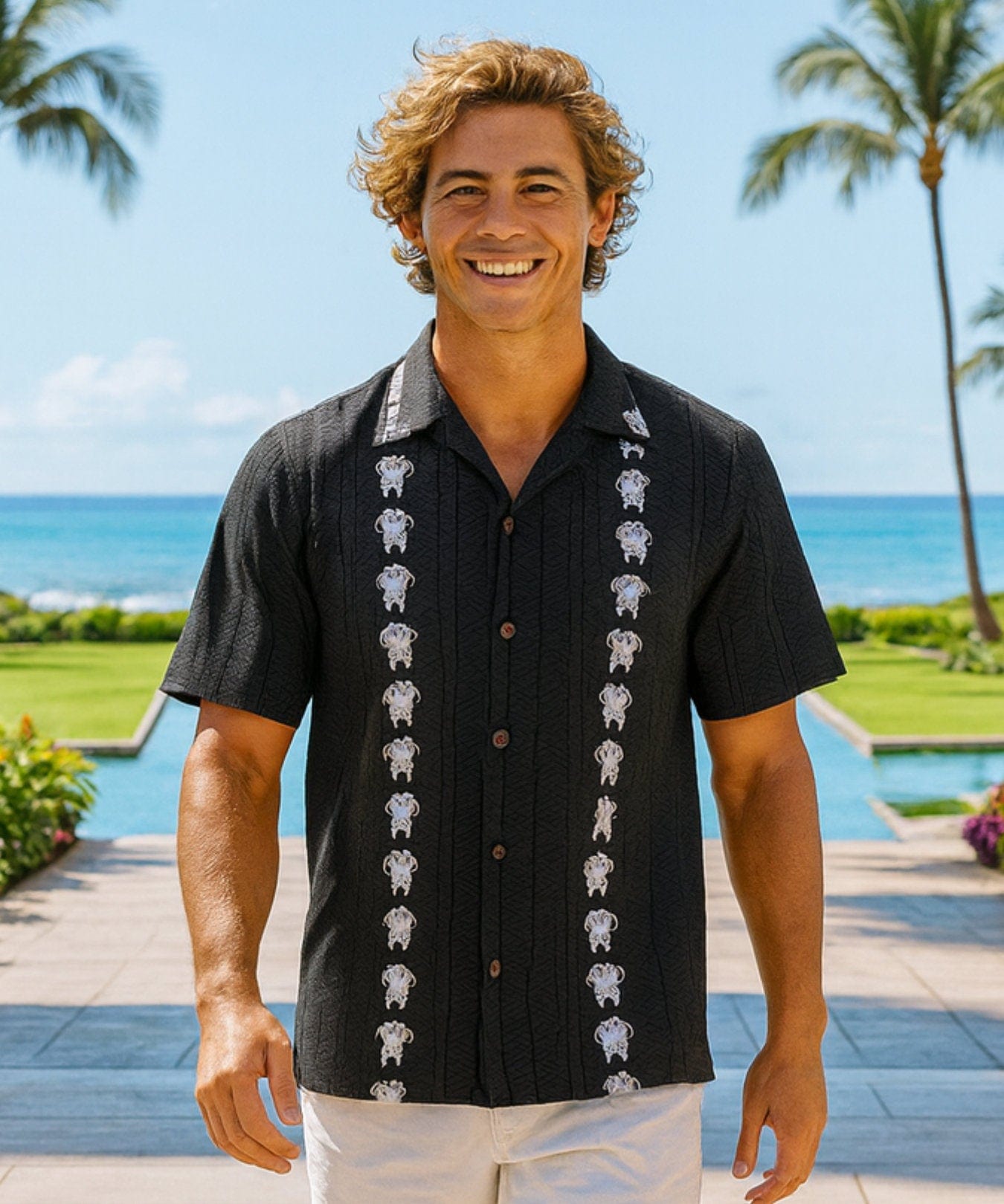 Honu Men's Cotton Aloha Shirt Black
