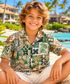 Boys Honu Tapa Cotton Aloha Shirt Green