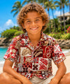 Boys Honu Tapa Cotton Aloha Shirt Red