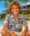 Boys Honu Tapa Cotton Aloha Shirt Royal Blue