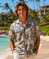 Honu Tapa Men's Hawaiian Shirt Ocean Blue