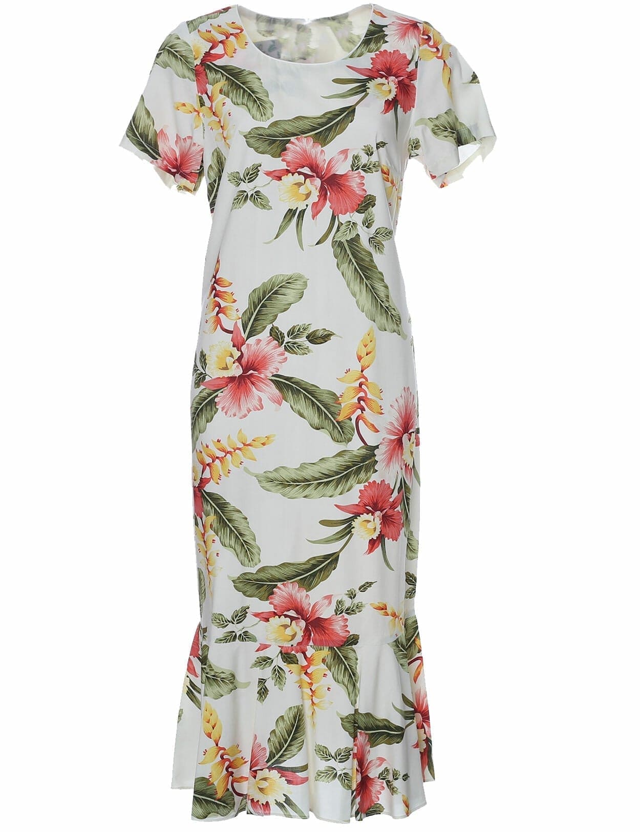 Iliwai Orchid Hawaiian Dress with Sleeves | Aloha Shirts Club Beige / 2XL