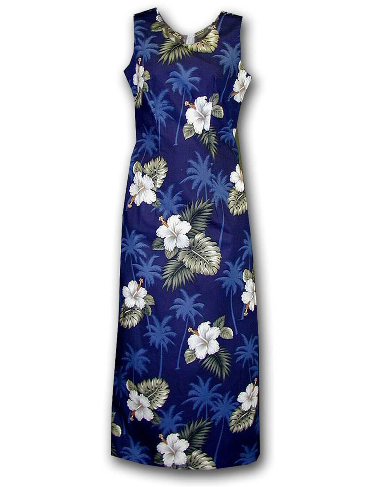 Iliwai Orchid Long Maxi Hawaiian Dress | Aloha Shirts Club Navy / 2XL Iliwai Orchid Long Maxi Hawaiian Dress | Aloha Shirts Club Navy / 2XL