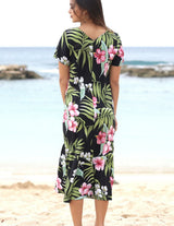 Ilima Long Maxi V-Neck Rayon Hawaiian Dress