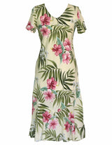 Ilima Long Maxi V-Neck Rayon Hawaiian Dress