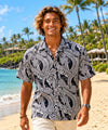 Ivy League Collar Button Up Men's Aloha Shirt Black