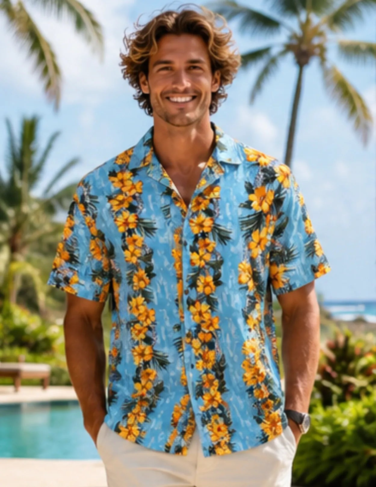 Short Sleeves Wainapanapa Cotton Aloha Shirt Sky Blue
